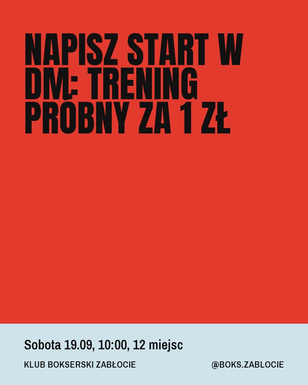 Afisz, karuzela porady, slajd 5 z 5: Napisz START w DM: trening próbny za 1 zł