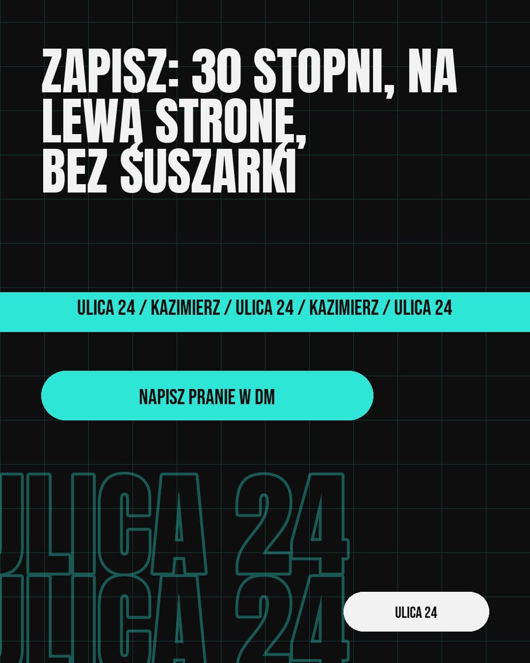 Aquua, karuzela porady, slajd 5 z 5: Zapisz: 30 stopni, na lewą stronę, bez suszarki