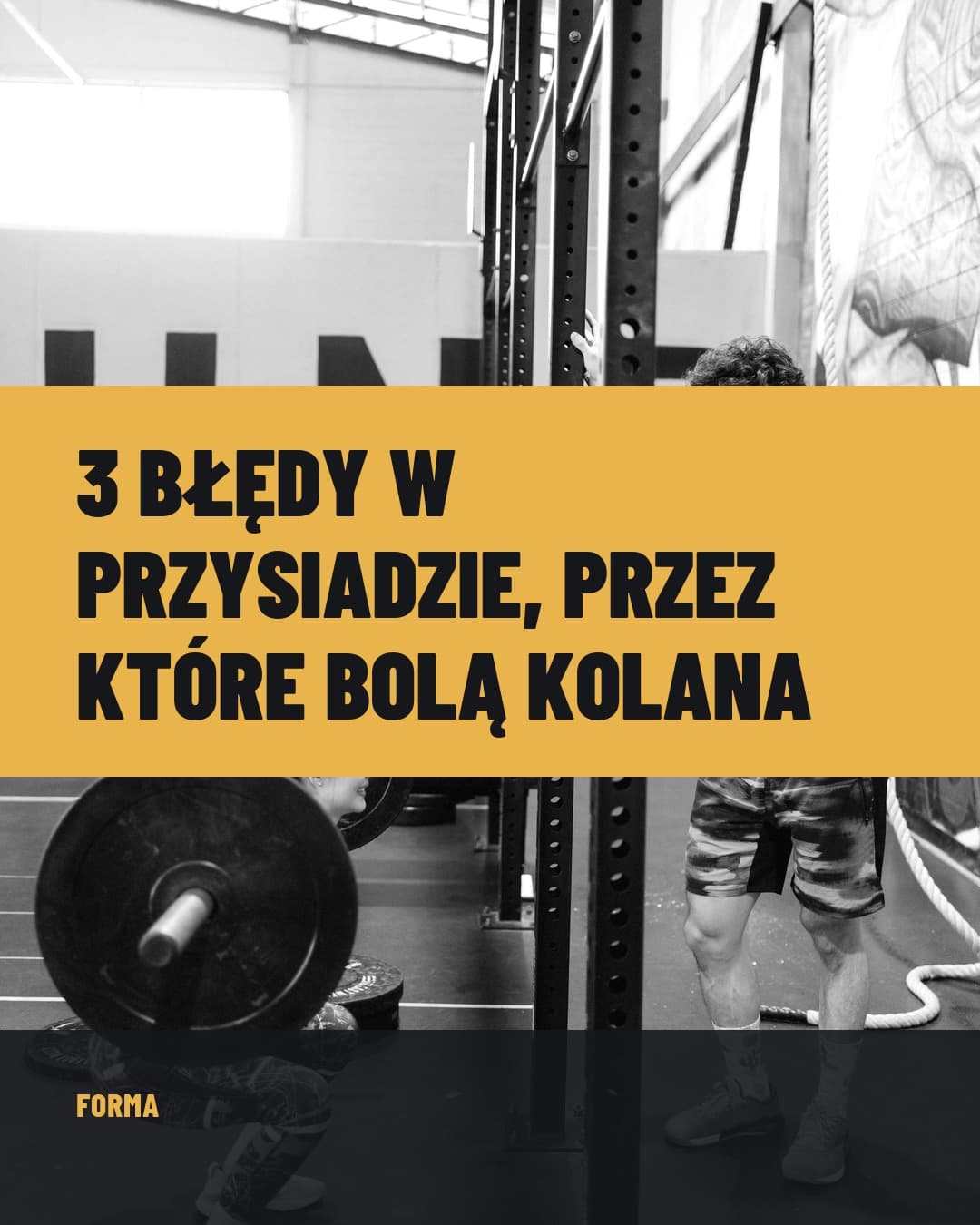 Ciężar, karuzela porady, slajd 1 z 5: 3 błędy w przysiadzie, przez które bolą kolana