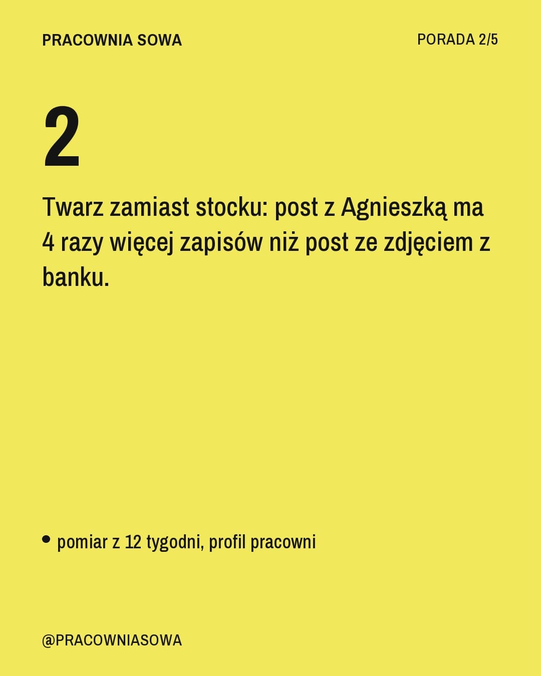 Cytryna, karuzela porady, slajd 3 z 5: Twarz zamiast stocku: post z Agnieszką ma 4 razy więcej zapisów niż post ze zdjęciem z banku.