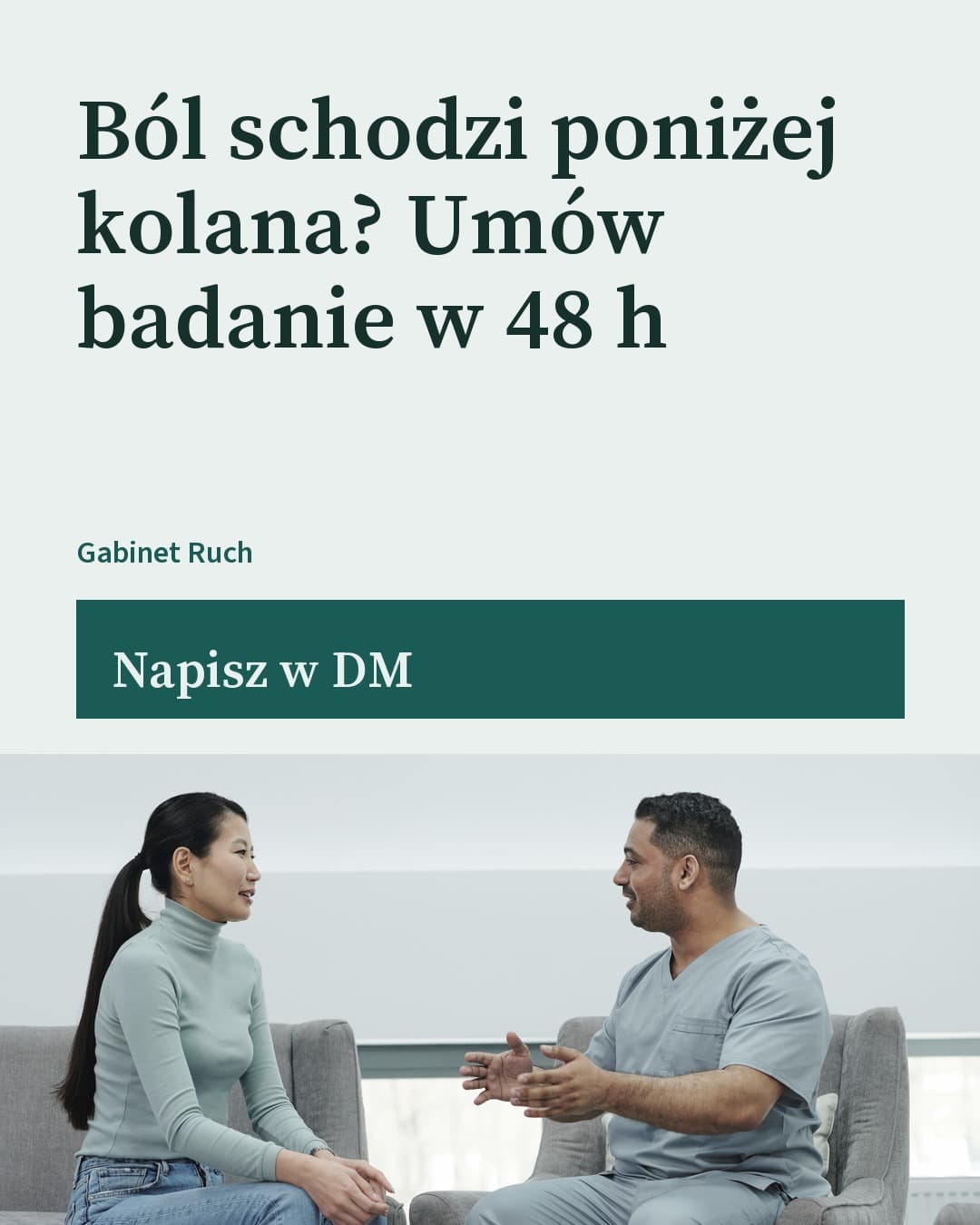 Gabinet, karuzela porady, slajd 5 z 5: Ból schodzi poniżej kolana? Umów badanie w 48 h