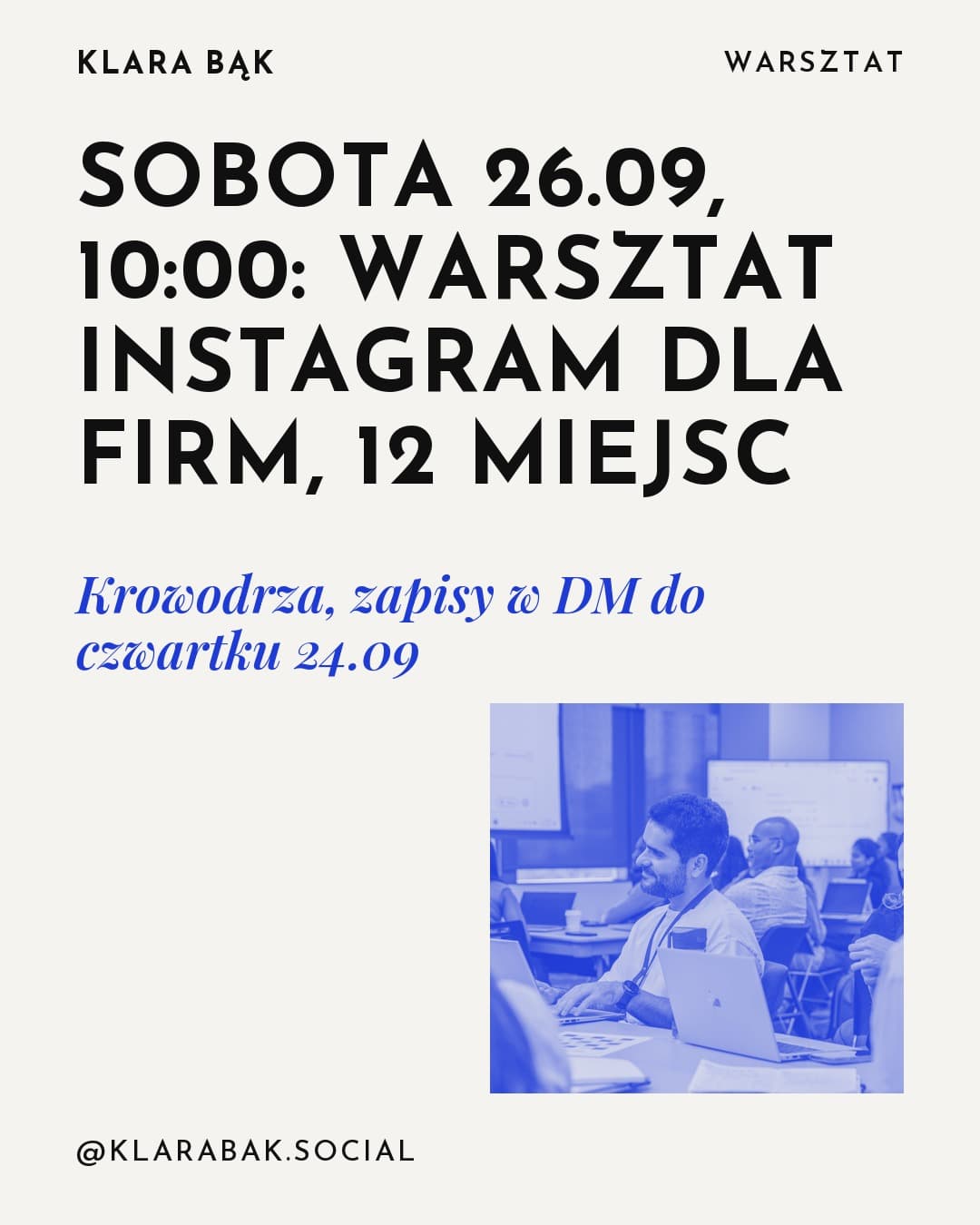 Kobalt, wydarzenie: Sobota 26.09, 10:00: warsztat Instagram dla firm, 12 miejsc