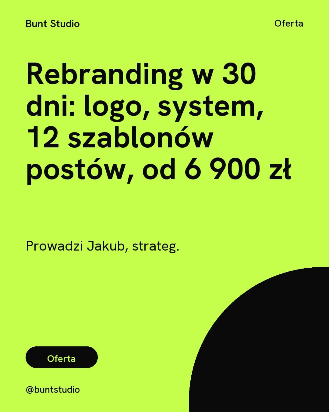 Kwas, oferta: Rebranding w 30 dni: logo, system, 12 szablonów postów, od 6 900 zł