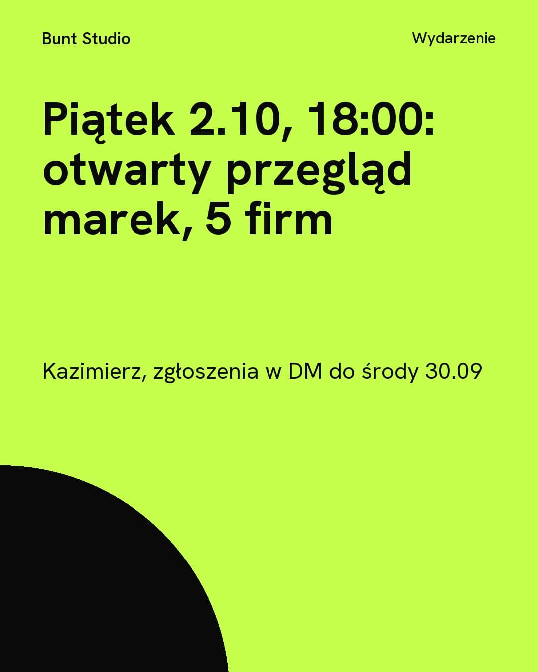 Kwas, wydarzenie: Piątek 2.10, 18:00: otwarty przegląd marek, 5 firm