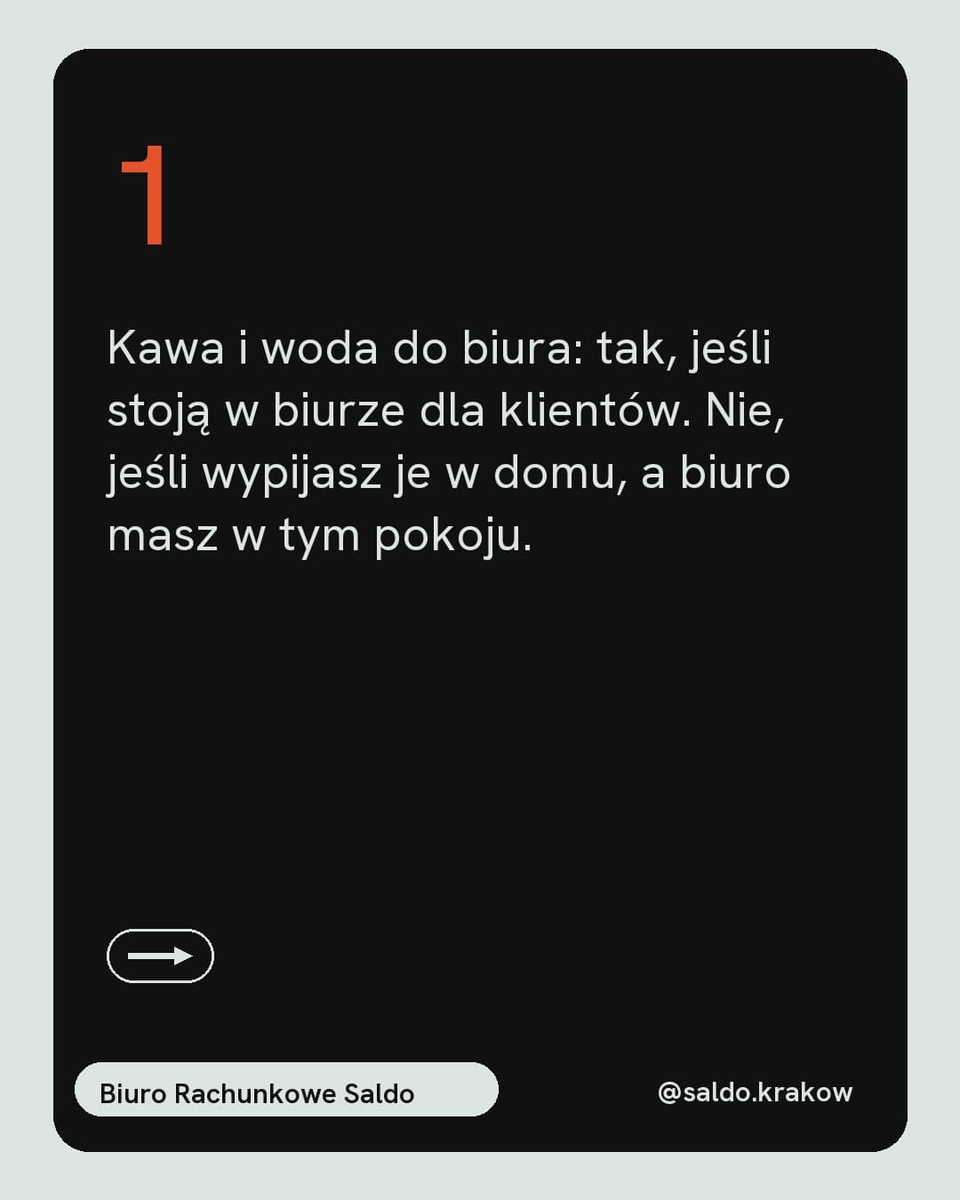 Mięta, karuzela porady, slajd 2 z 5: Kawa i woda do biura: tak, jeśli stoją w biurze dla klientów. Nie, jeśli wypijasz je w domu, a biuro masz w tym pokoju.