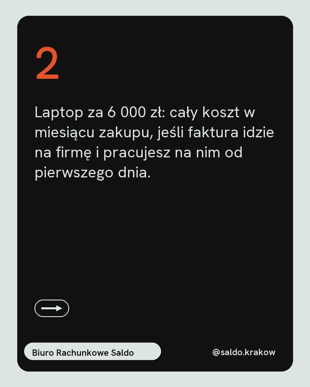Mięta, karuzela porady, slajd 3 z 5: Laptop za 6 000 zł: cały koszt w miesiącu zakupu, jeśli faktura idzie na firmę i pracujesz na nim od pierwszego dnia.