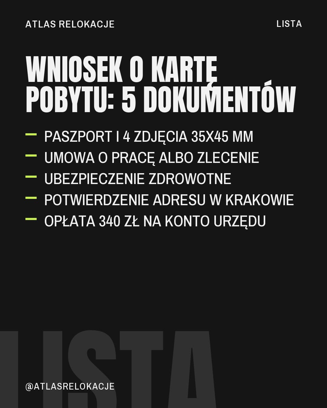 Neon, lista: Wniosek o kartę pobytu: 5 dokumentów