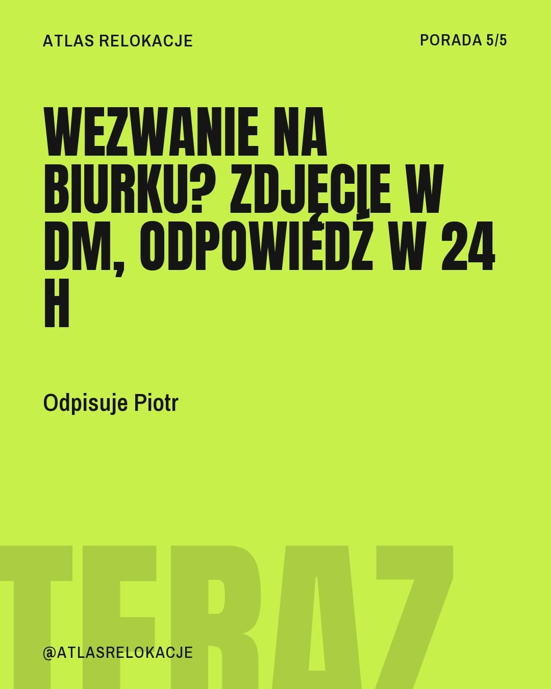 Neon, karuzela porady, slajd 5 z 5: Wezwanie na biurku? Zdjęcie w DM, odpowiedź w 24 h