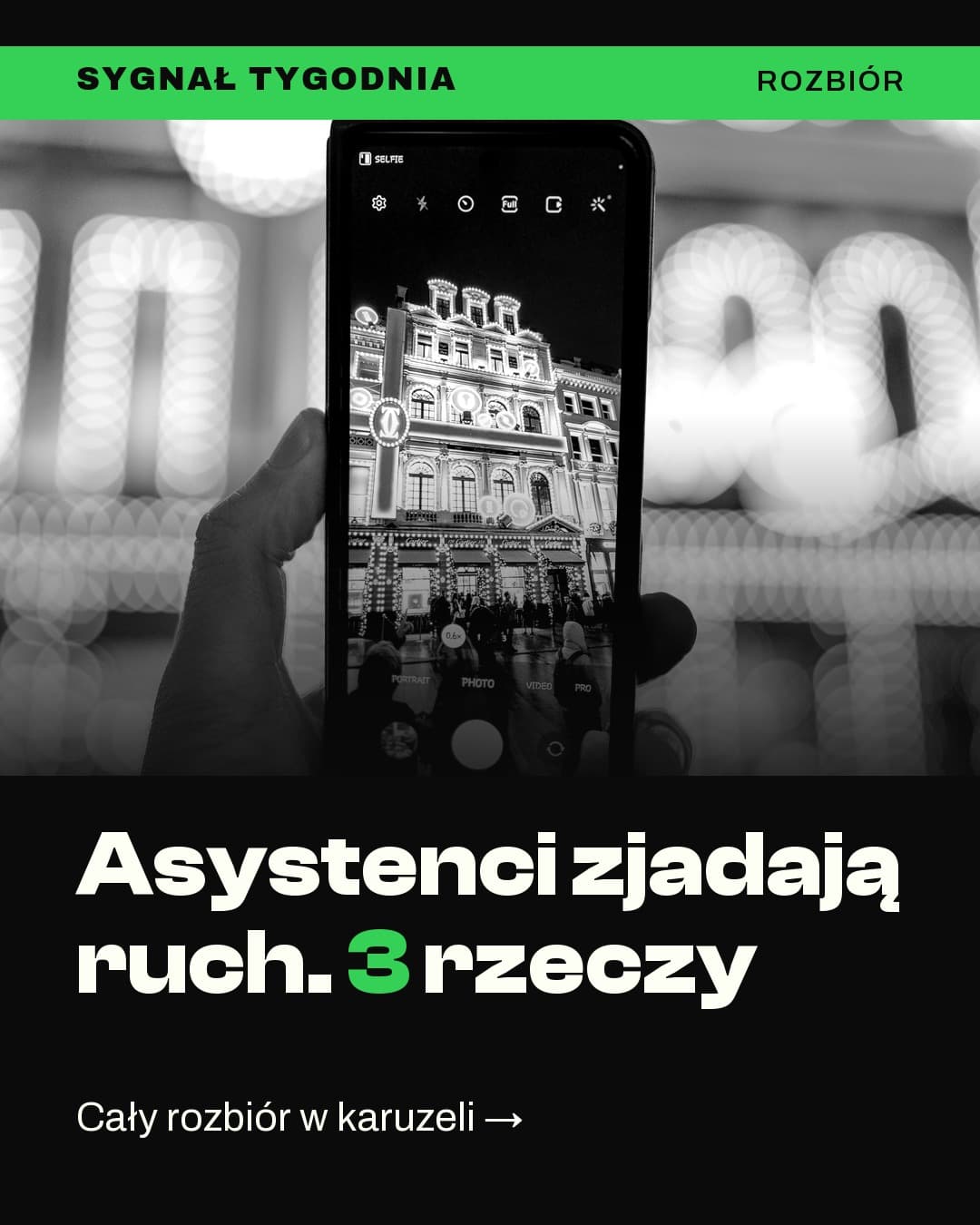 Sygnał, karuzela porady, slajd 1 z 5: Asystenci zjadają ruch. 3 rzeczy