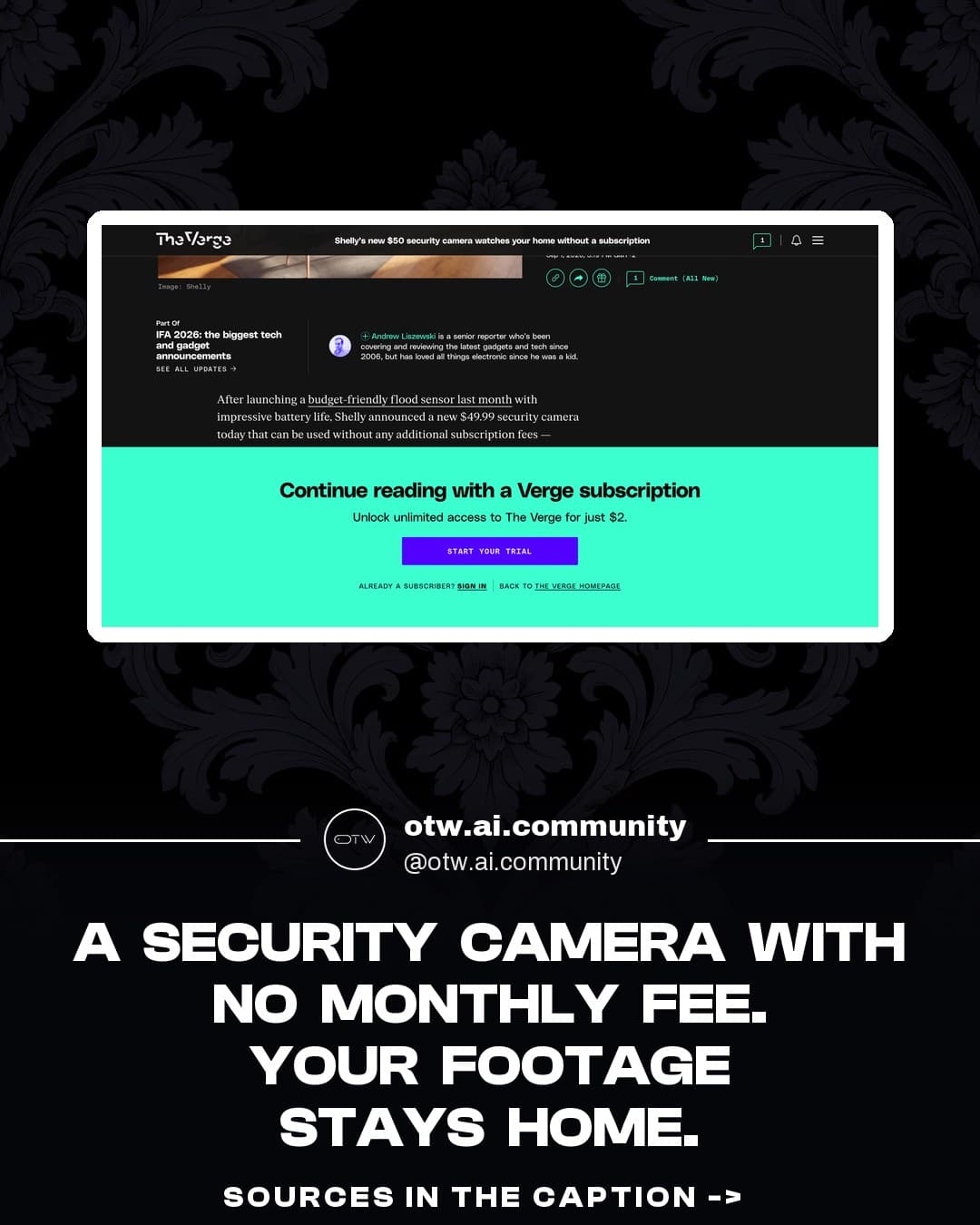 OTW, karuzela porady, slajd 1 z 7: A 50-dollar security camera with no subscription