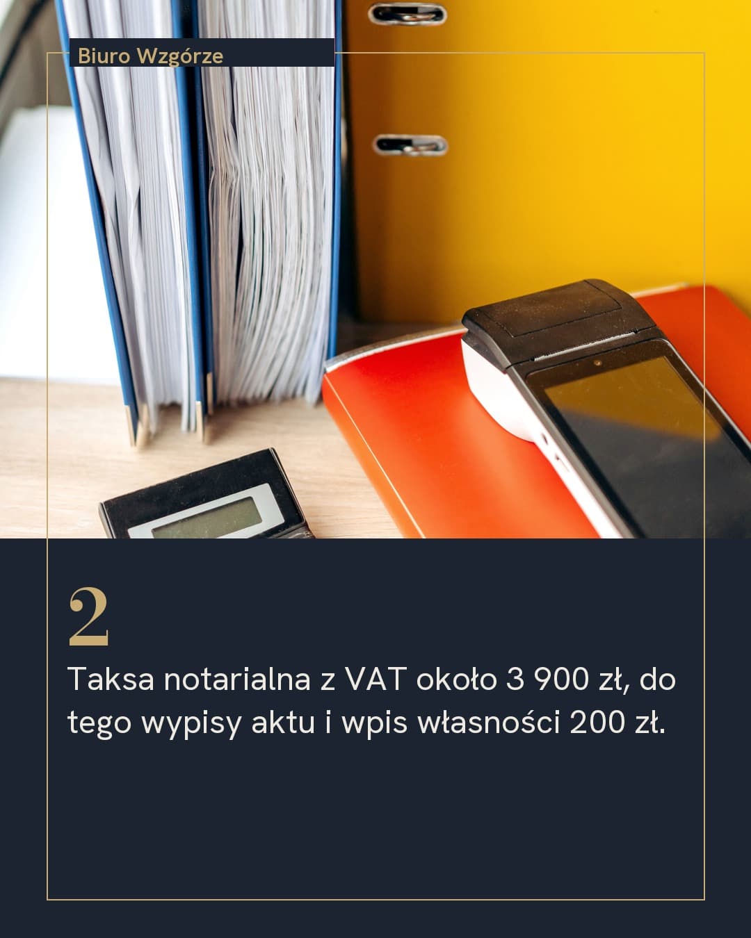 Parcela, karuzela porady, slajd 3 z 5: Taksa notarialna z VAT około 3 900 zł, do tego wypisy aktu i wpis własności 200 zł.