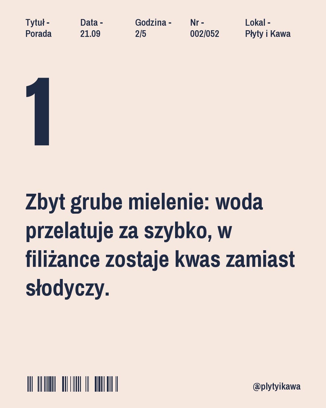 Retro, karuzela porady, slajd 2 z 5: Zbyt grube mielenie: woda przelatuje za szybko, w filiżance zostaje kwas zamiast słodyczy.