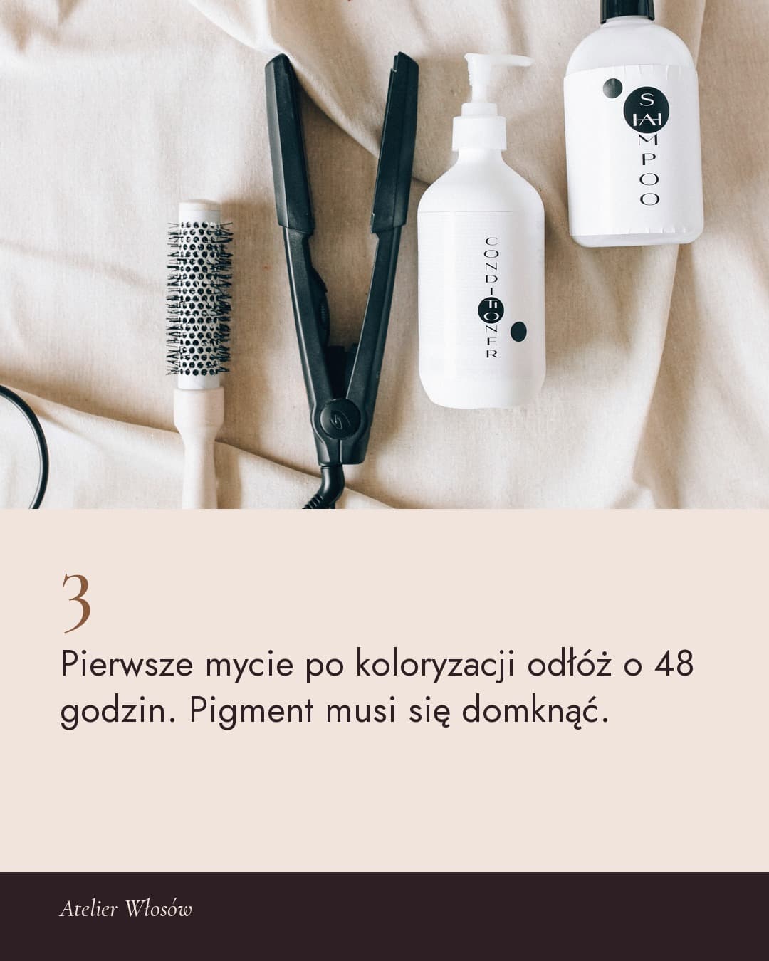Salon, karuzela porady, slajd 4 z 5: Pierwsze mycie po koloryzacji odłóż o 48 godzin. Pigment musi się domknąć.