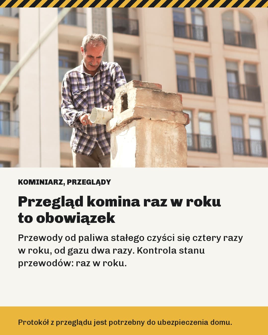 Warsztat, porada: przegląd komina raz w roku to obowiązek, zdjęcie mężczyzny naprawiającego komin