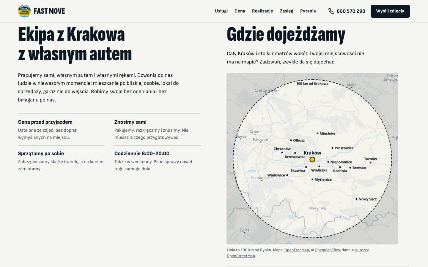 FastMove - Zasięg: Kraków i 100 km wokół na mapie