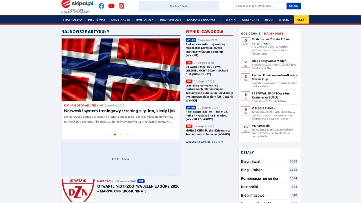 skipol.pl - Portal biegów narciarskich z archiwum od 2008 roku: kalendarz 1702 imprez, wyniki, klasyfikacje i panele, z których pracuje redakcja.