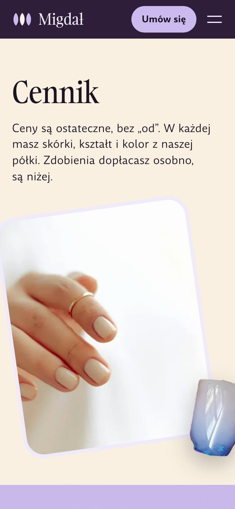 Migdał - Cennik na telefonie
