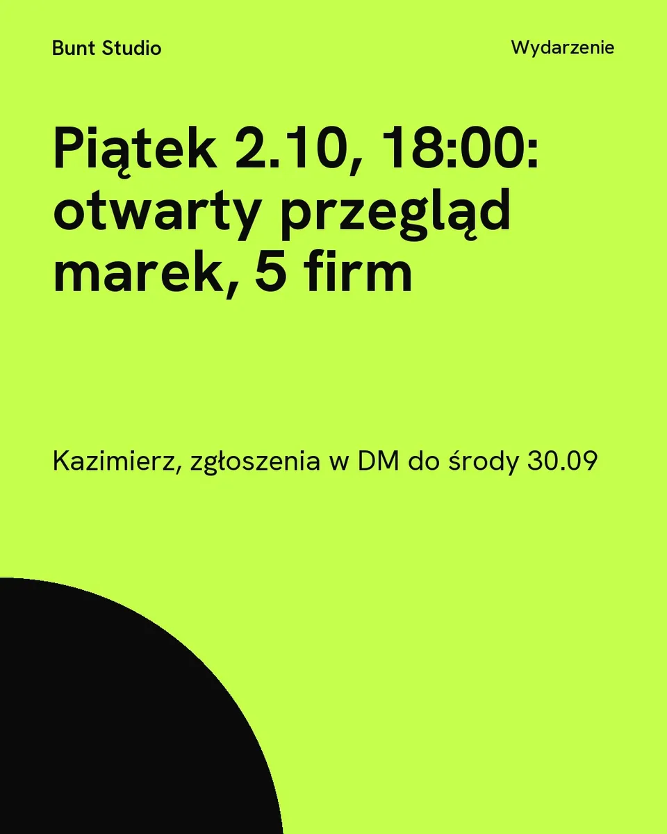 Wolta, wydarzenie: Piątek 2.10, 18:00: otwarty przegląd marek, 5 firm