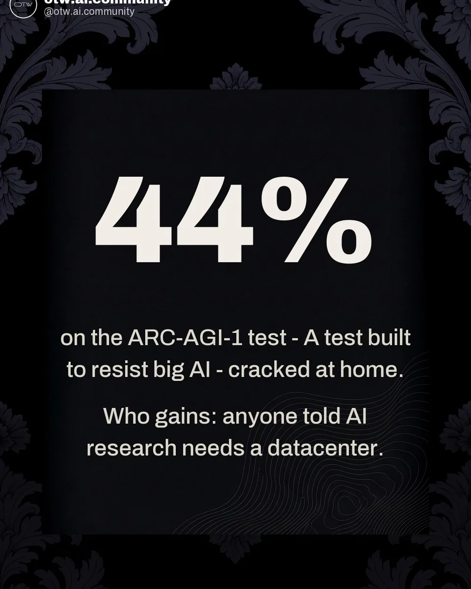 OTW, karuzela porady, slajd 4 z 7: 44% on ARC-AGI-1 for 67 cents of compute
