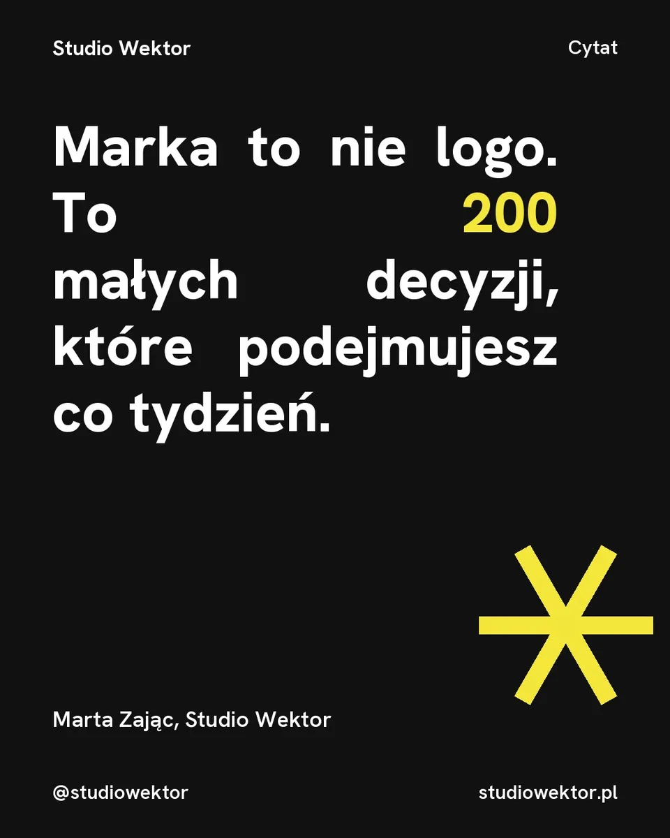Pixel, cytat: Marka to nie logo. To 200 małych decyzji, które podejmujesz co tydzień.