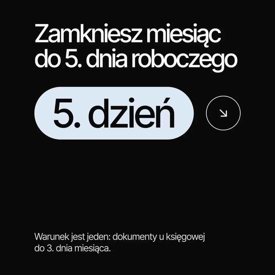 Szron, karuzela porady, slajd 1 z 5: Zamkniesz miesiąc do 5. dnia roboczego 5. dzień Warunek jest jeden: dokumenty u księgowej do 3. dnia miesiąca.